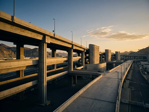 The Jamarat bridge structure at dawn with geometric concrete lines